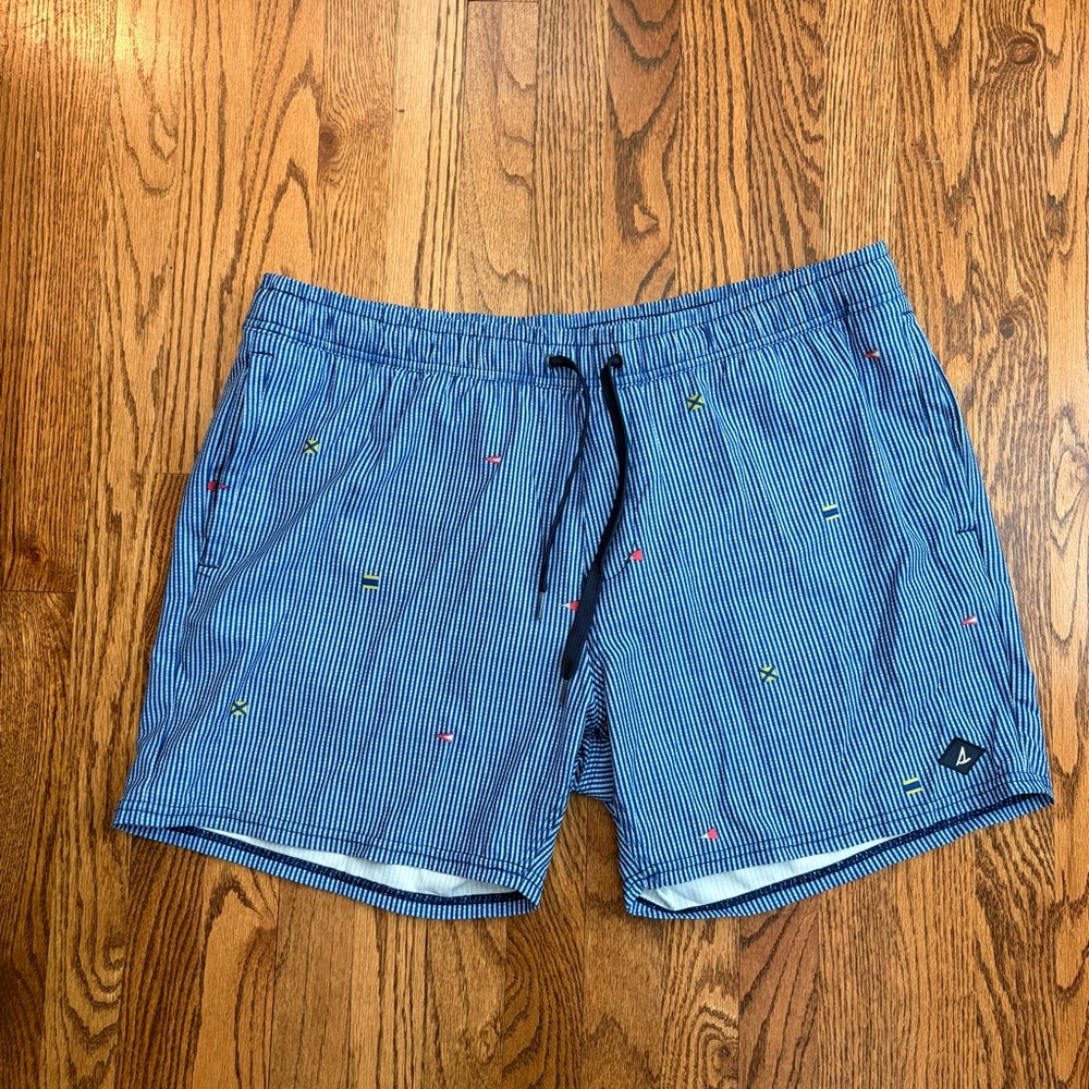 Sperry Swim Trunks Blue Striped Nautical Print Size XL